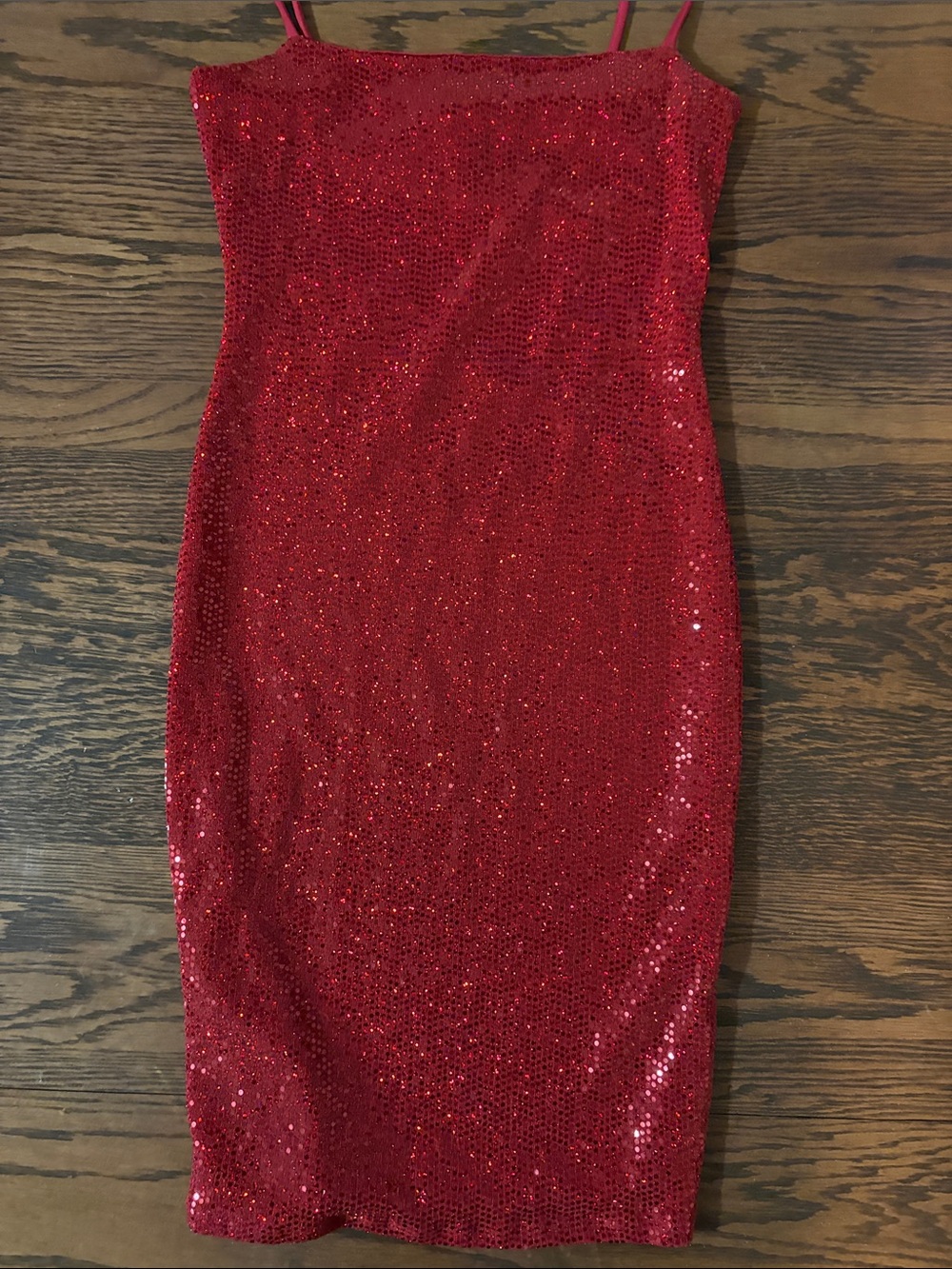 Windsor Red Sequin Midi Slip Dress with Spaghetti Straps - Picture 4 of 7